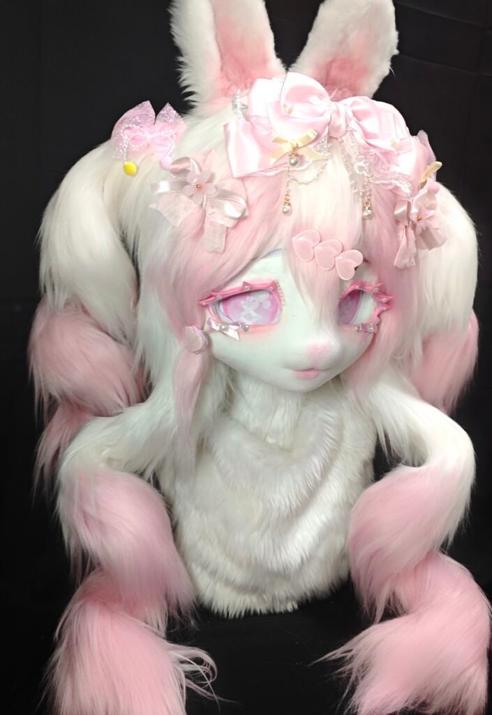Pink Curly Double Ponytail Bunny Fursuit